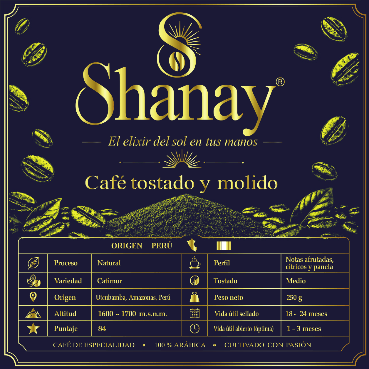 Etiqueta posterior de café Shanay